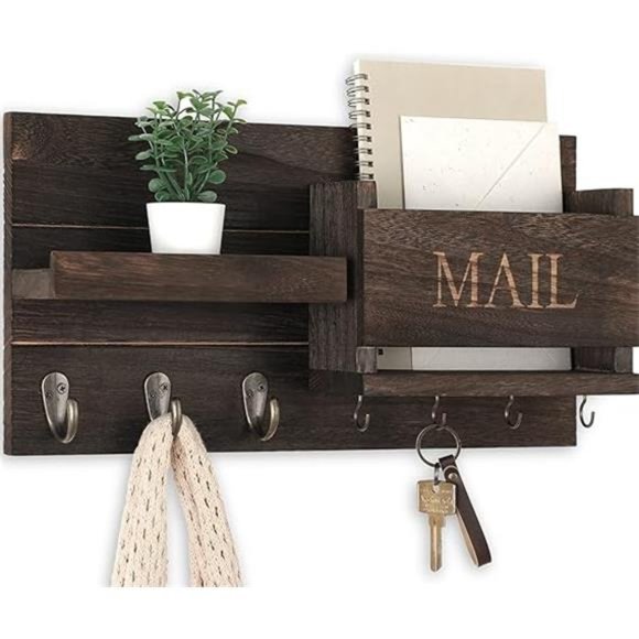 Mail Organizer for Wall Mount–KeyHolder with Shelf Includes Letter Holder &Hooks - Picture 8 of 8